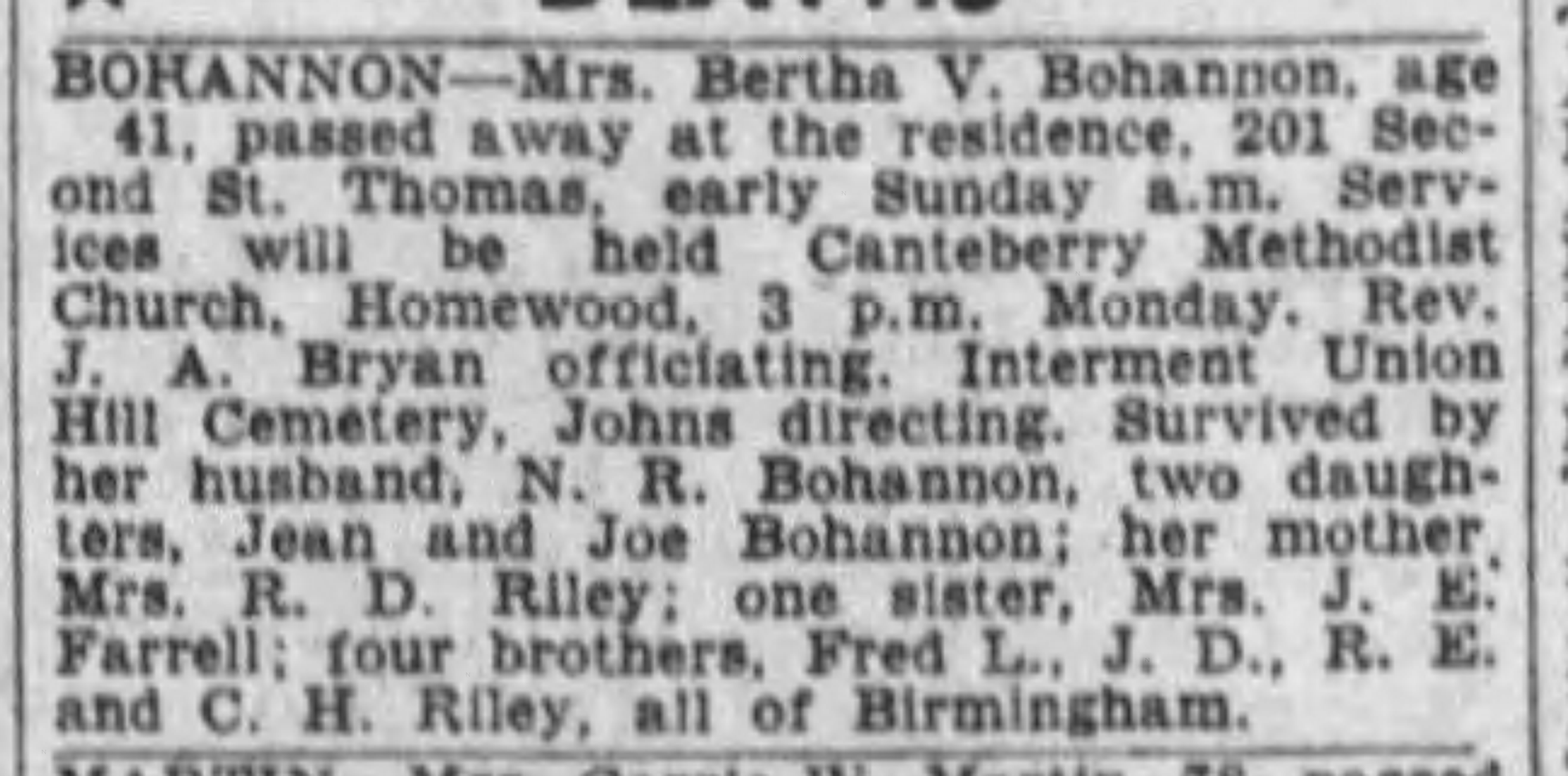 Bertha V. Bohannon obituary